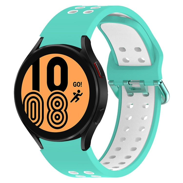 For Samsung Galaxy Watch 5 40mm / 44mm / 5 Pro 45mm Dual-Color Watch Band Replacement Watch Strap 20mm Silicone Watchband with Dual-Hole Buckle - Cyan / White