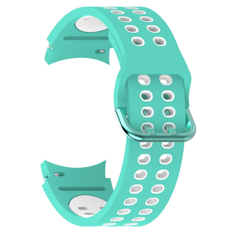 For Samsung Galaxy Watch 5 40mm / 44mm / 5 Pro 45mm Dual-Color Watch Band Replacement Watch Strap 20mm Silicone Watchband with Dual-Hole Buckle - Cyan / White