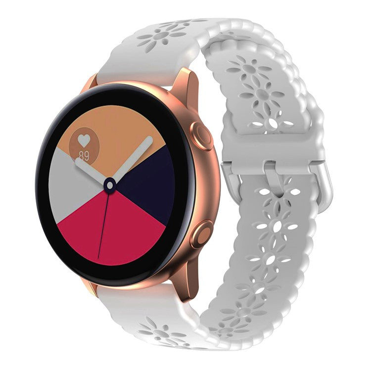 For Samsung Galaxy Watch 5 40mm / 44mm / Watch 5 Pro 45mm Silicone Watch Band Hollowed-out Plum Blossom Wrist Strap Replacement - White