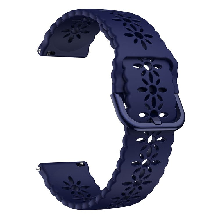 For Samsung Galaxy Watch 5 40mm / 44mm / Watch 5 Pro 45mm Silicone Watch Band Hollowed-out Plum Blossom Wrist Strap Replacement - Midnight Blue