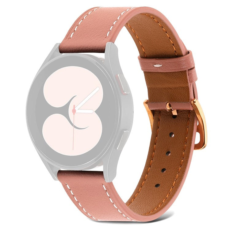 For Samsung Galaxy Watch 5 40mm / 44mm / Watch 5 Pro 45mm Textured Genuine Leather Smart Watch Band Adjustable Buckle Strap - Deep Pink