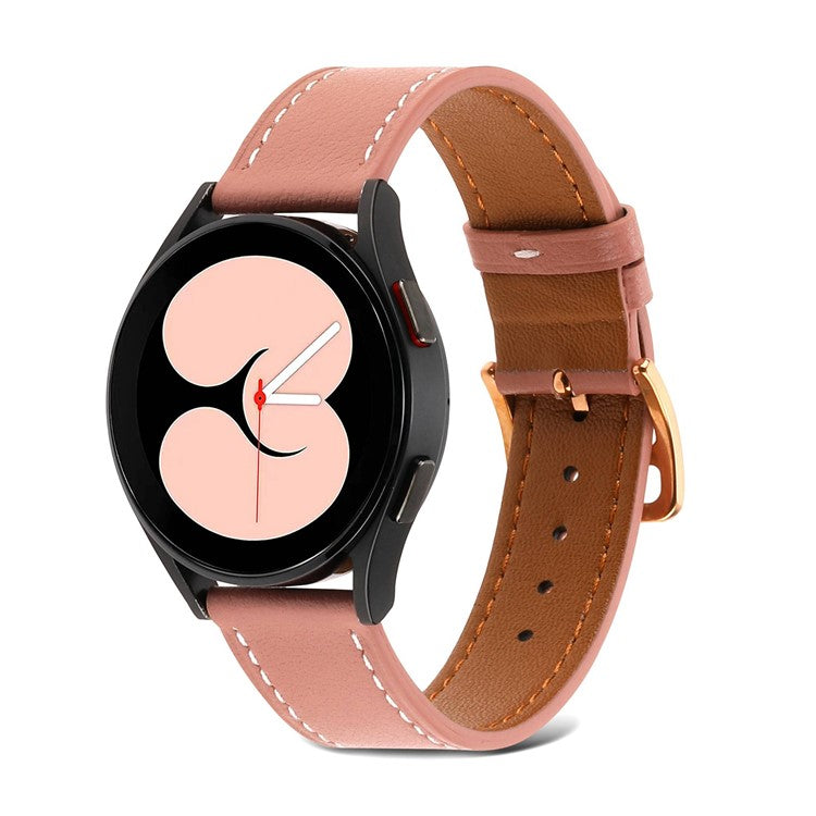 For Samsung Galaxy Watch 5 40mm / 44mm / Watch 5 Pro 45mm Textured Genuine Leather Smart Watch Band Adjustable Buckle Strap - Deep Pink