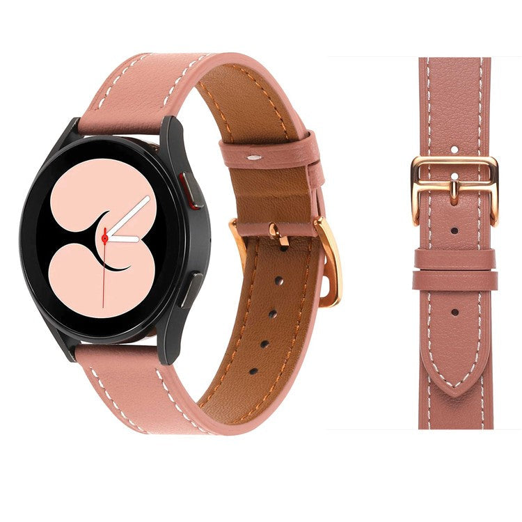 For Samsung Galaxy Watch 5 40mm / 44mm / Watch 5 Pro 45mm Textured Genuine Leather Smart Watch Band Adjustable Buckle Strap - Deep Pink