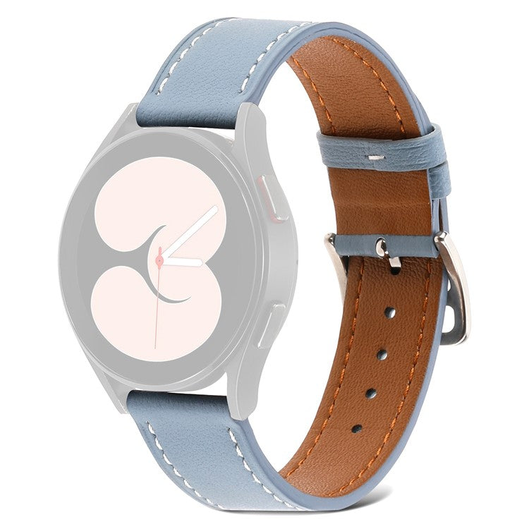 For Samsung Galaxy Watch 5 40mm / 44mm / Watch 5 Pro 45mm Textured Genuine Leather Smart Watch Band Adjustable Buckle Strap - Sky Blue