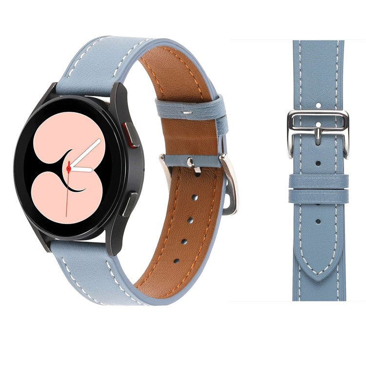 For Samsung Galaxy Watch 5 40mm / 44mm / Watch 5 Pro 45mm Textured Genuine Leather Smart Watch Band Adjustable Buckle Strap - Sky Blue