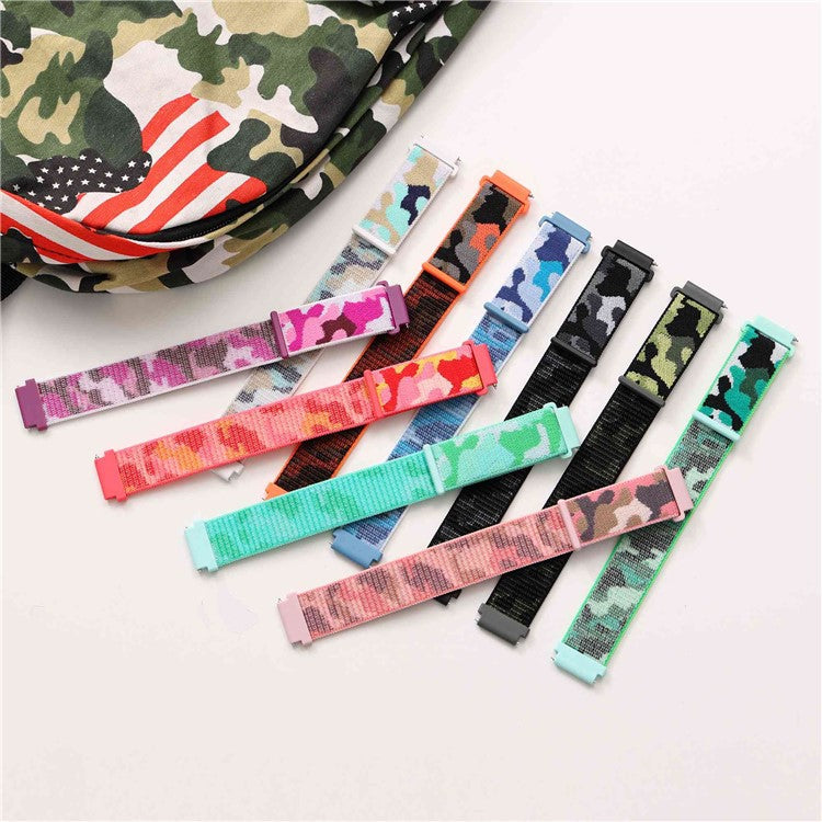 For Samsung Galaxy Watch3 45mm / Huawei Watch GT 3 Pro 46mm Watch Band 22mm Camouflage Nylon Adjustable Loop Wrist Strap - Cyan