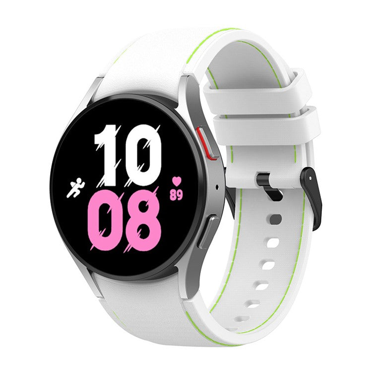 For Samsung Galaxy Watch6 40mm 44mm / Watch6 Classic 43mm 47mm / Watch 5 40mm 44mm / 5 Pro 45mm / Watch4 40mm 44mm Silicone Watch Band Stitching Line Black Buckle Wrist Strap Replacement, Size S - White / Green