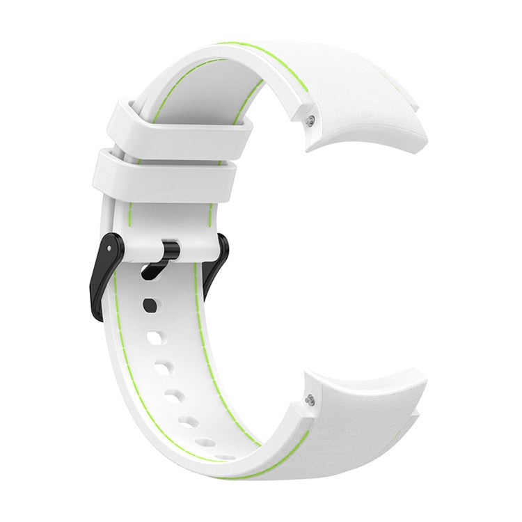 For Samsung Galaxy Watch6 40mm 44mm / Watch6 Classic 43mm 47mm / Watch 5 40mm 44mm / 5 Pro 45mm / Watch4 40mm 44mm Silicone Watch Band Stitching Line Black Buckle Wrist Strap Replacement, Size S - White / Green