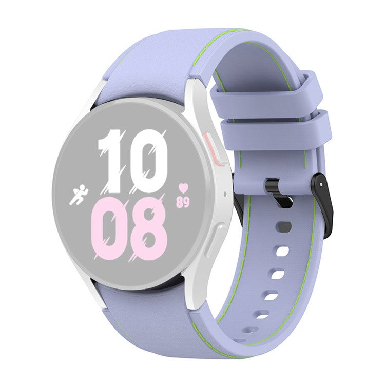 For Samsung Galaxy Watch6 40mm 44mm / Watch6 Classic 43mm 47mm / Watch 5 40mm 44mm / 5 Pro 45mm / Watch4 40mm 44mm Silicone Watch Band Stitching Line Black Buckle Wrist Strap Replacement, Size S - Purple / Green