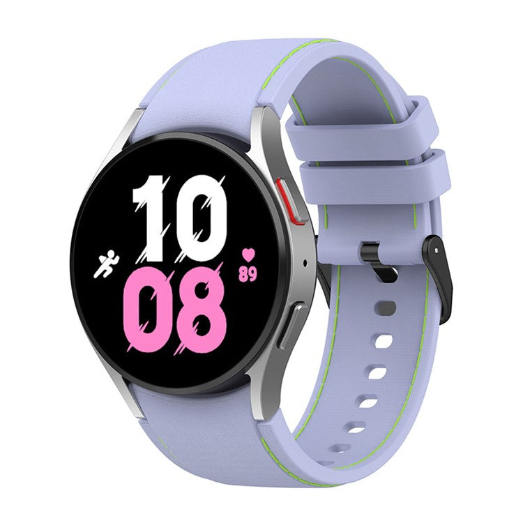 For Samsung Galaxy Watch6 40mm 44mm / Watch6 Classic 43mm 47mm / Watch 5 40mm 44mm / 5 Pro 45mm / Watch4 40mm 44mm Silicone Watch Band Stitching Line Black Buckle Wrist Strap Replacement, Size S - Purple / Green