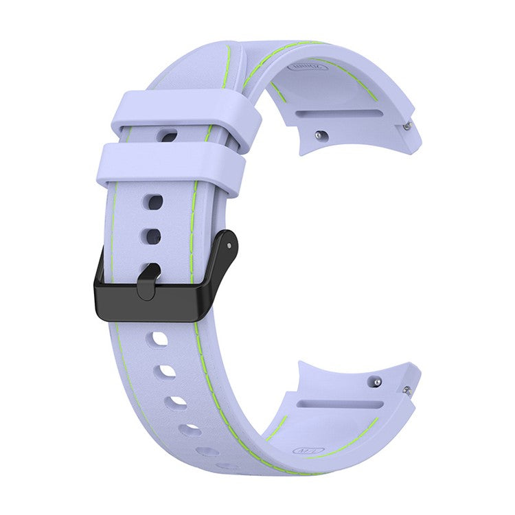 For Samsung Galaxy Watch6 40mm 44mm / Watch6 Classic 43mm 47mm / Watch 5 40mm 44mm / 5 Pro 45mm / Watch4 40mm 44mm Silicone Watch Band Stitching Line Black Buckle Wrist Strap Replacement, Size S - Purple / Green