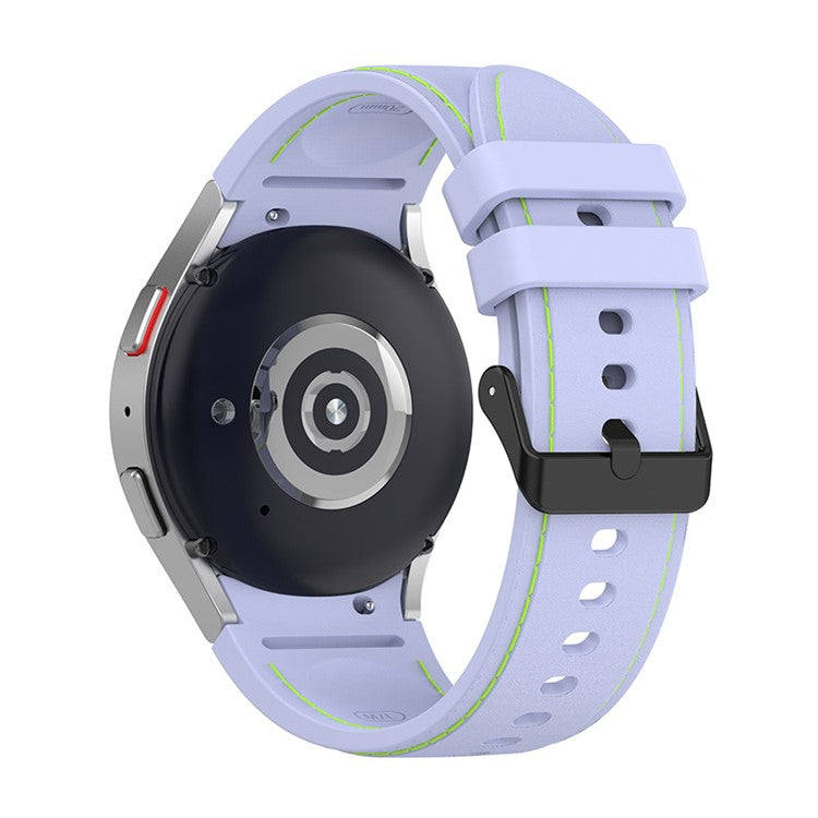 For Samsung Galaxy Watch6 40mm 44mm / Watch6 Classic 43mm 47mm / Watch 5 40mm 44mm / 5 Pro 45mm / Watch4 40mm 44mm Silicone Watch Band Stitching Line Black Buckle Wrist Strap Replacement, Size S - Purple / Green