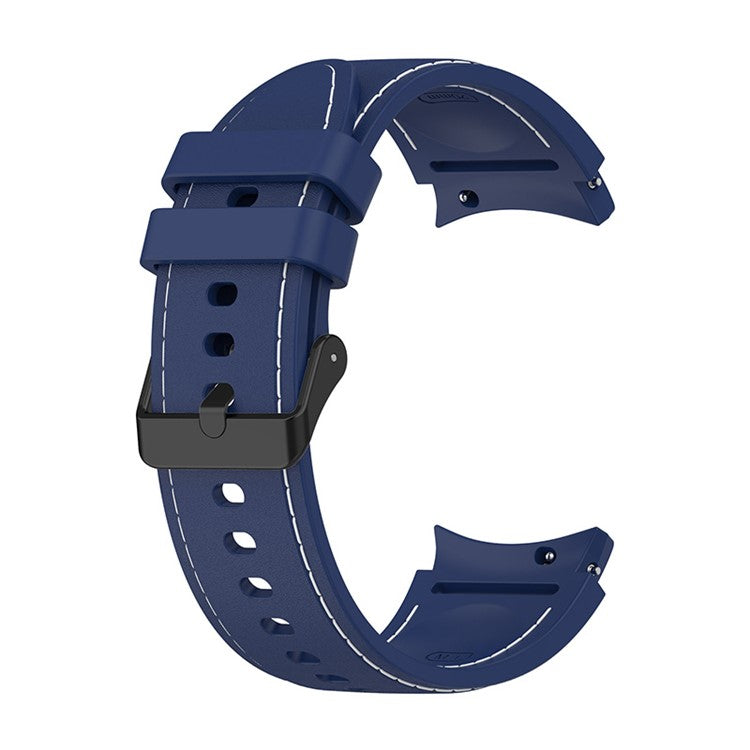 For Samsung Galaxy Watch6 40mm 44mm / Watch6 Classic 43mm 47mm / Watch 5 40mm 44mm / 5 Pro 45mm / Watch4 40mm 44mm Silicone Watch Band Stitching Line Black Buckle Wrist Strap Replacement, Size S - Dark Blue / White