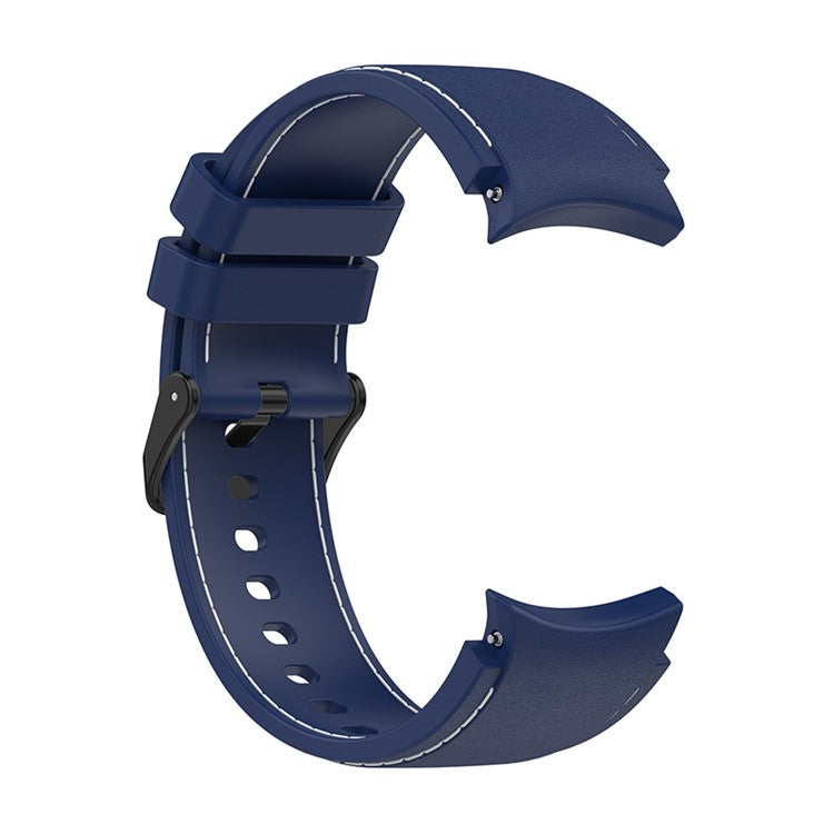 For Samsung Galaxy Watch6 40mm 44mm / Watch6 Classic 43mm 47mm / Watch 5 40mm 44mm / 5 Pro 45mm / Watch4 40mm 44mm Silicone Watch Band Stitching Line Black Buckle Wrist Strap Replacement, Size S - Dark Blue / White