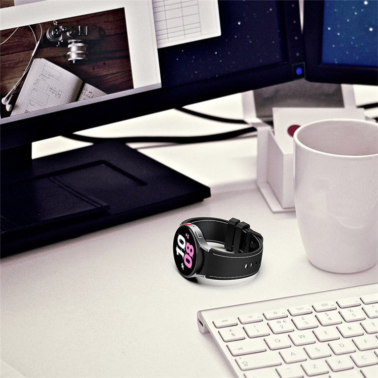 For Samsung Galaxy Watch6 40mm 44mm / Watch6 Classic 43mm 47mm / Watch 5 40mm 44mm / 5 Pro 45mm / Watch4 40mm 44mm Silicone Watch Band Stitching Line Black Buckle Wrist Strap Replacement, Size S - Dark Blue / White