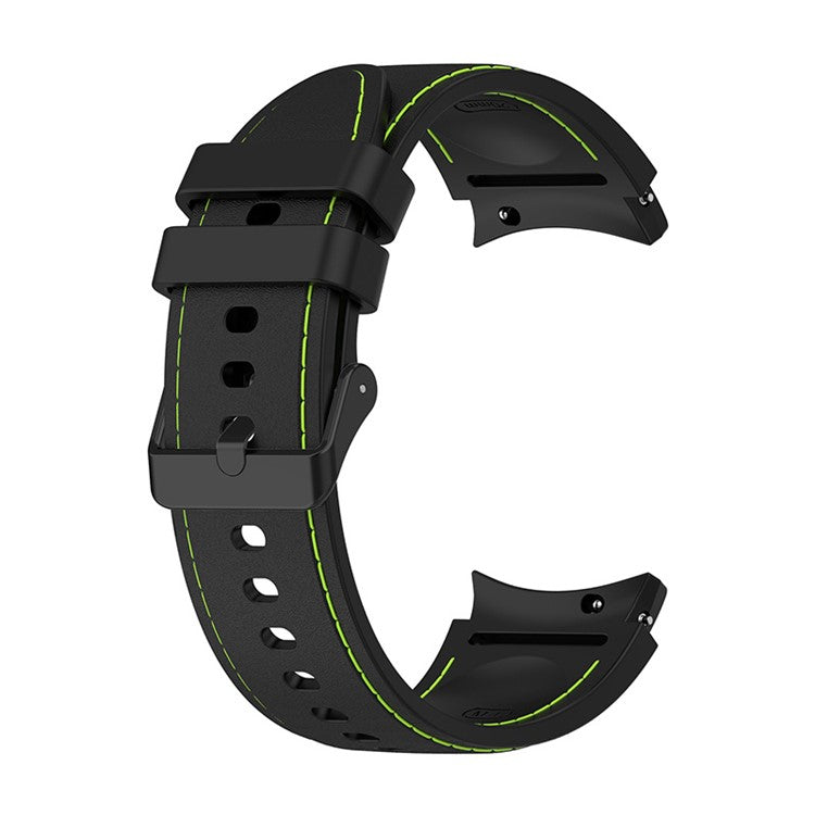 For Samsung Galaxy Watch6 40mm 44mm / Watch6 Classic 43mm 47mm / Watch 5 40mm 44mm / 5 Pro 45mm / Watch4 40mm 44mm Watch Band Silicone Stitching Line Replacement Wrist Strap with Black Buckle, Size L - Black / Green