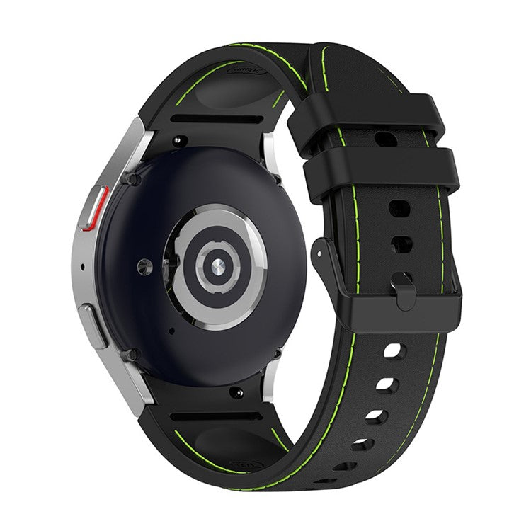 For Samsung Galaxy Watch6 40mm 44mm / Watch6 Classic 43mm 47mm / Watch 5 40mm 44mm / 5 Pro 45mm / Watch4 40mm 44mm Watch Band Silicone Stitching Line Replacement Wrist Strap with Black Buckle, Size L - Black / Green