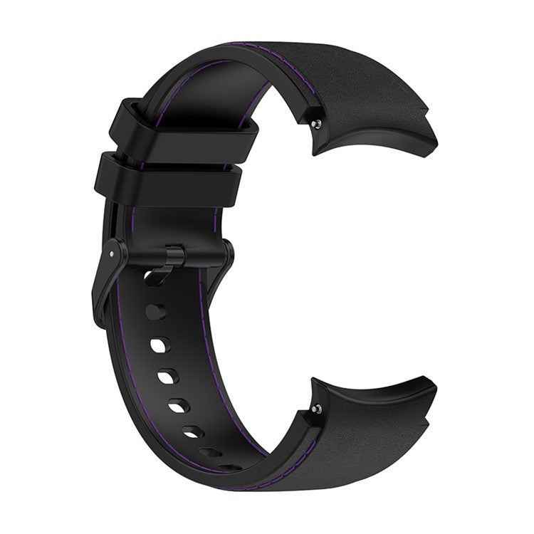 For Samsung Galaxy Watch6 40mm 44mm / Watch6 Classic 43mm 47mm / Watch 5 40mm 44mm / 5 Pro 45mm / Watch4 40mm 44mm Watch Band Silicone Stitching Line Replacement Wrist Strap with Black Buckle, Size L - Black / Purple