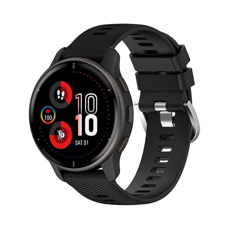 For Garmin Venu 2 Plus / Samsung Galaxy Watch 5 Pro 45mm Cross Stripe Silicone Watch Band 20mm Universal Replacement Wrist Strap - Black