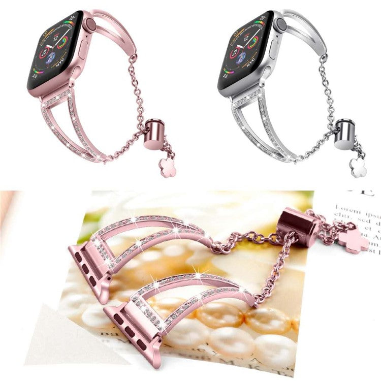 For Apple Watch Series 10 42mm / 9 8 7 41mm / 6 5 4 SE SE (2022) SE (2023) 40mm / 3 2 1 38mm Rhinestone Decor Glitter Wrist Strap Metal Bracelet Wristband Replacement - Black