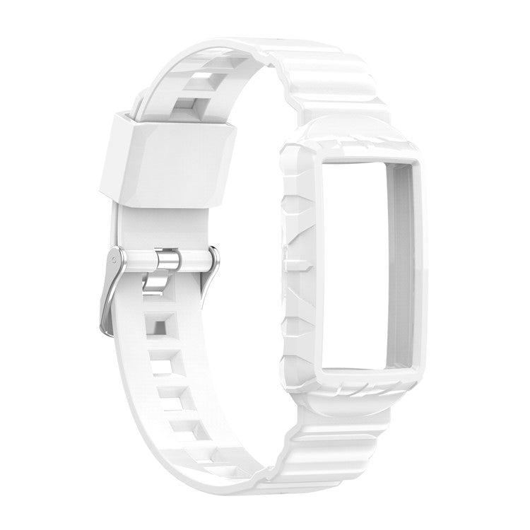 For Fitbit Charge 6 / 5 Silicone Watch Band Adjustable Wrist Strap with Anti-scratch Watch Case - White