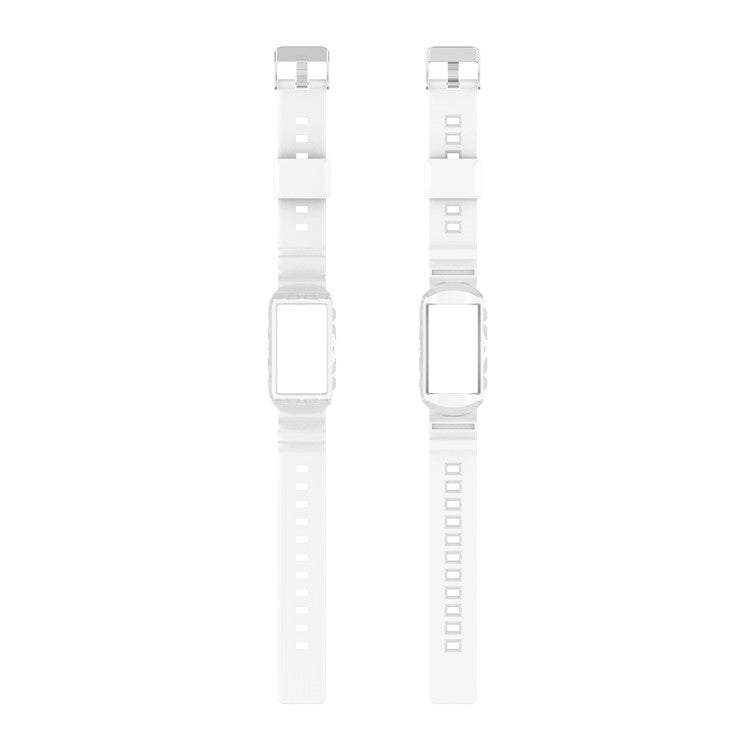 For Fitbit Charge 6 / 5 Silicone Watch Band Adjustable Wrist Strap with Anti-scratch Watch Case - White