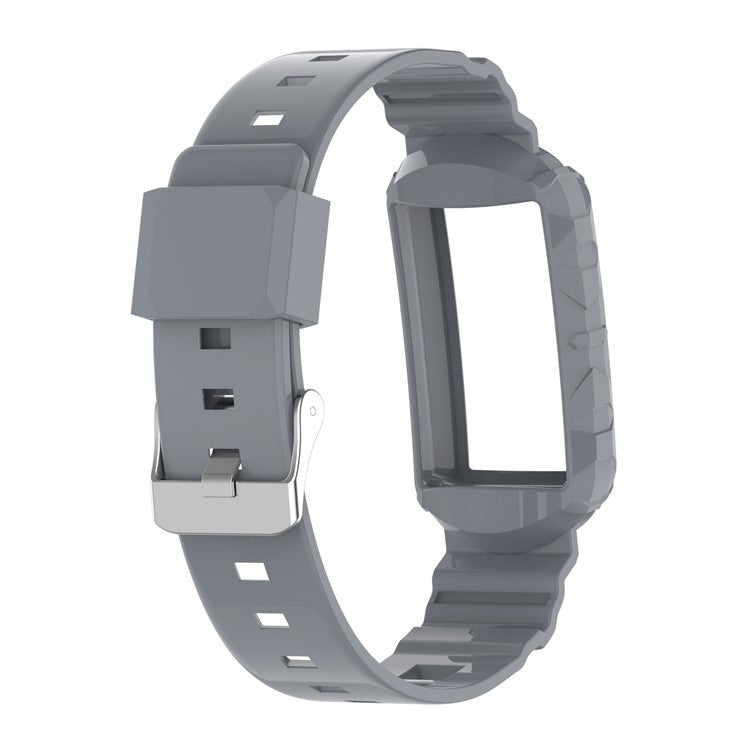 For Fitbit Charge 6 / 5 Silicone Watch Band Adjustable Wrist Strap with Anti-scratch Watch Case - Grey
