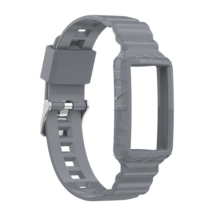 For Fitbit Charge 6 / 5 Silicone Watch Band Adjustable Wrist Strap with Anti-scratch Watch Case - Grey