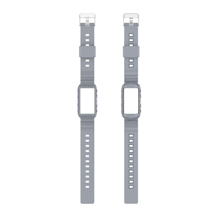 For Fitbit Charge 6 / 5 Silicone Watch Band Adjustable Wrist Strap with Anti-scratch Watch Case - Grey