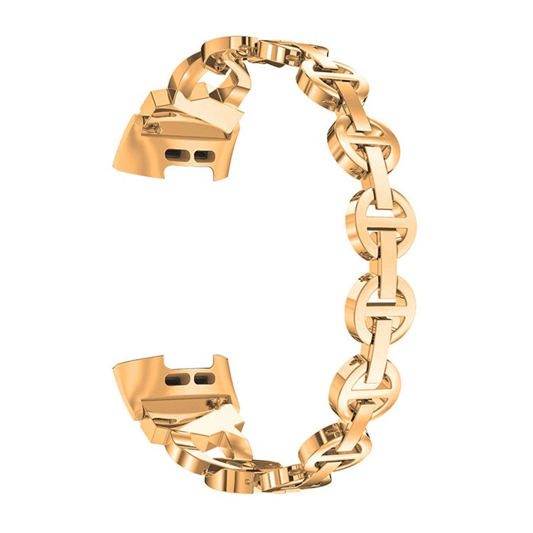 For Fitbit Charge 3 / 4 Stylish Rhinestones Decor Metal Smart Watch Strap Replacement Wrist Band - Rose Gold