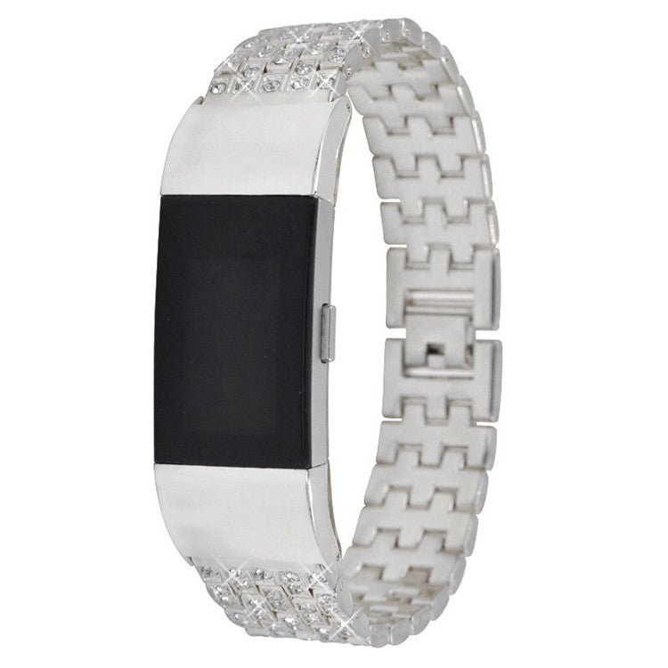For Fitbit Charge 2 Full Rhinestone Decor Smart Watch Strap Replacement Metal Wrist Band - Silver