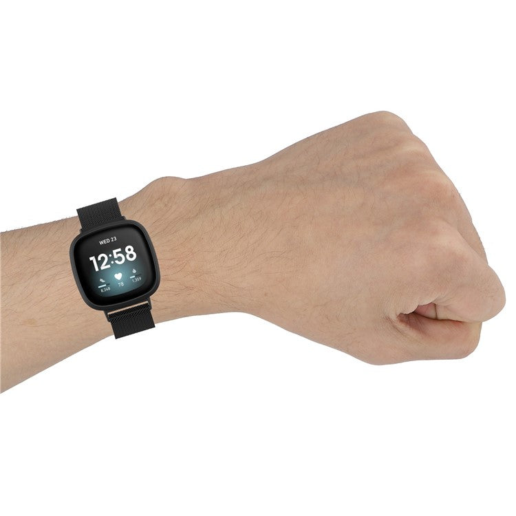 For Fitbit Versa 4 / Sense 2 Replacement Watch Strap Metal Milanese Smart Watchband, Size: S - Rose Gold