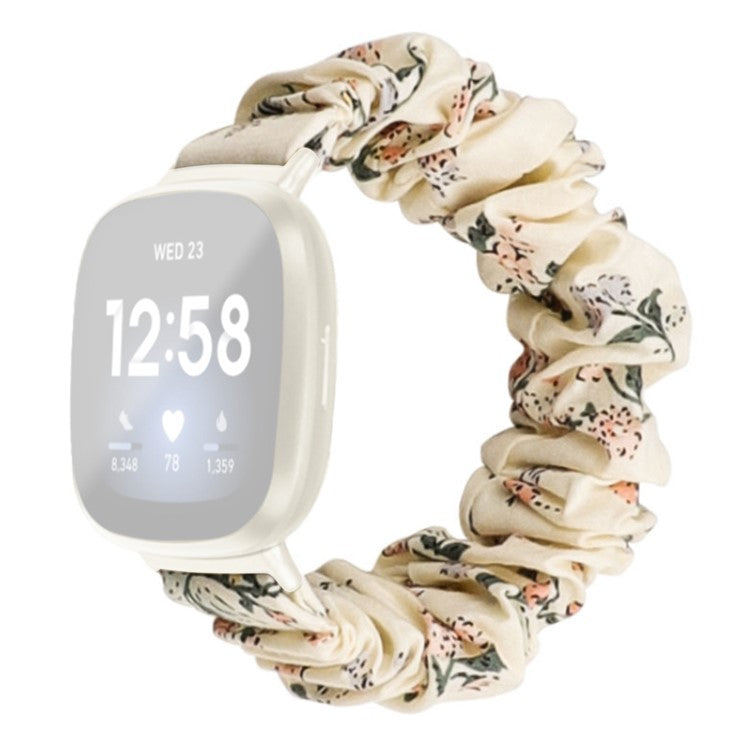 For-Fitbit-Versa-4-/-Sense-2-Elastic-Scrunchie-Watch-Band-Fabric-Pattern-Printed-Hair-Band-Strap-Bracelet-Milky-White-/-Honeysuckle