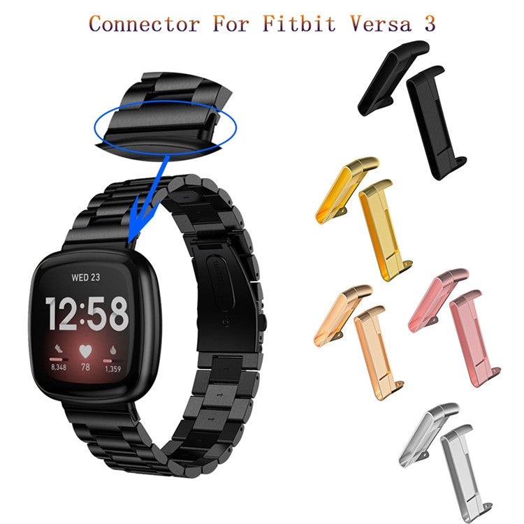 1Pair For Fitbit Versa 4 / Sense 2 Metal Watch Strap Adapter Watch Band Connector Kit - Black