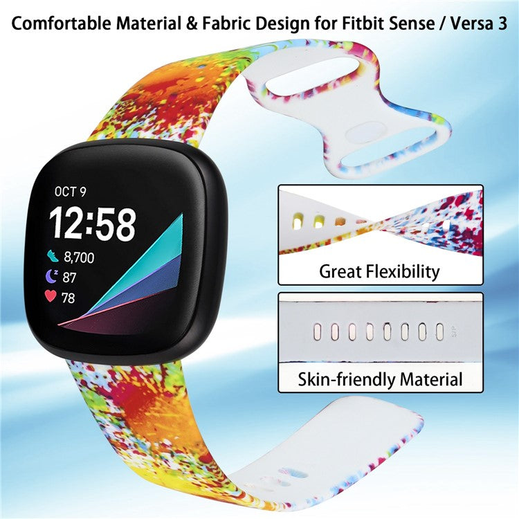 For Fitbit Versa 4 / Sense 2 Pattern Printing Silicone Watch Strap Adjustable Wrist Band Replacement - Style F