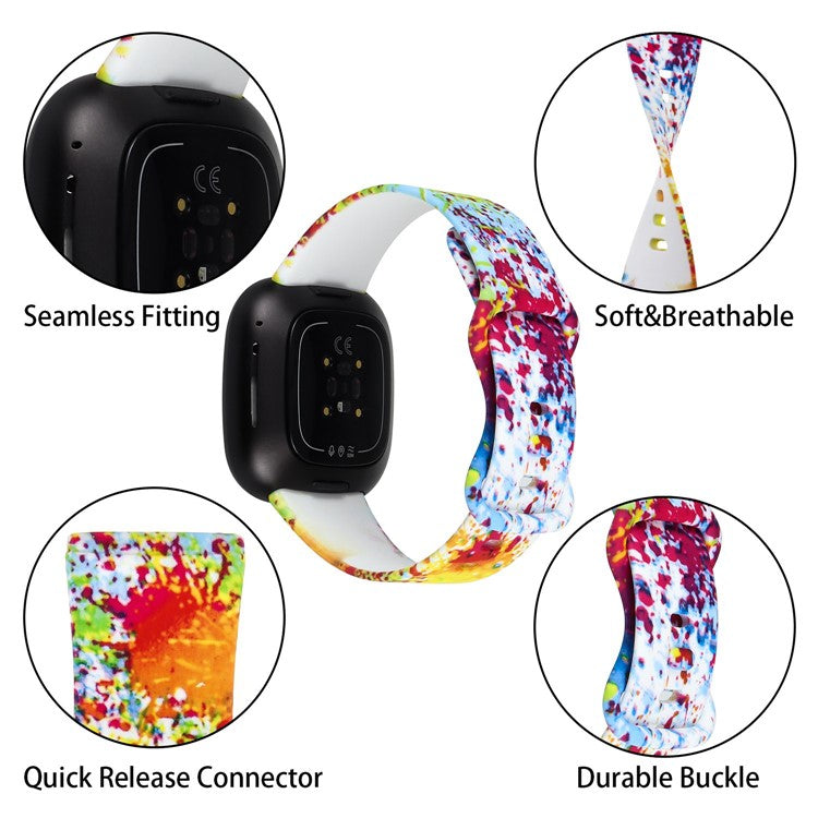 For Fitbit Versa 4 / Sense 2 Pattern Printing Silicone Watch Strap Adjustable Wrist Band Replacement - Style F