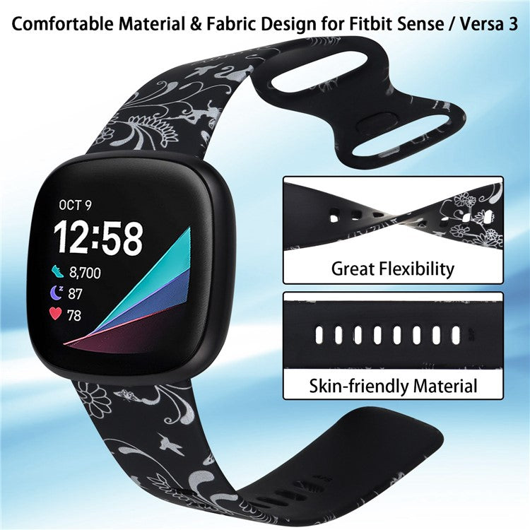 For Fitbit Versa 4 / Sense 2 Pattern Printing Silicone Watch Strap Adjustable Wrist Band Replacement - Style J