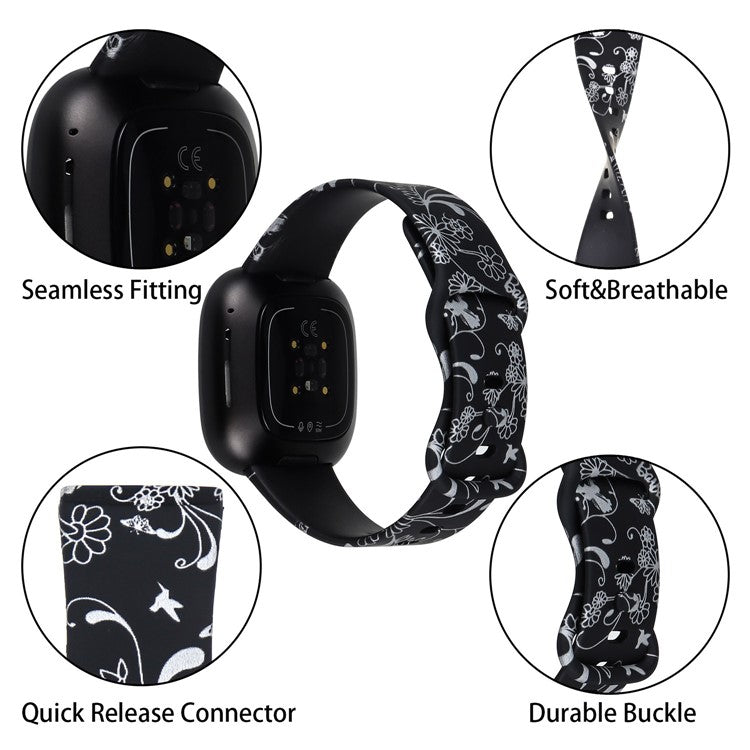 For Fitbit Versa 4 / Sense 2 Pattern Printing Silicone Watch Strap Adjustable Wrist Band Replacement - Style J