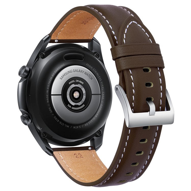 For Samsung Galaxy Watch 5 40mm / 44mm / 5 Pro 45mm Stitching Watch Band Genuine Leather Watch Strap Adjustable Wristband - Coffee / Silver Buckle