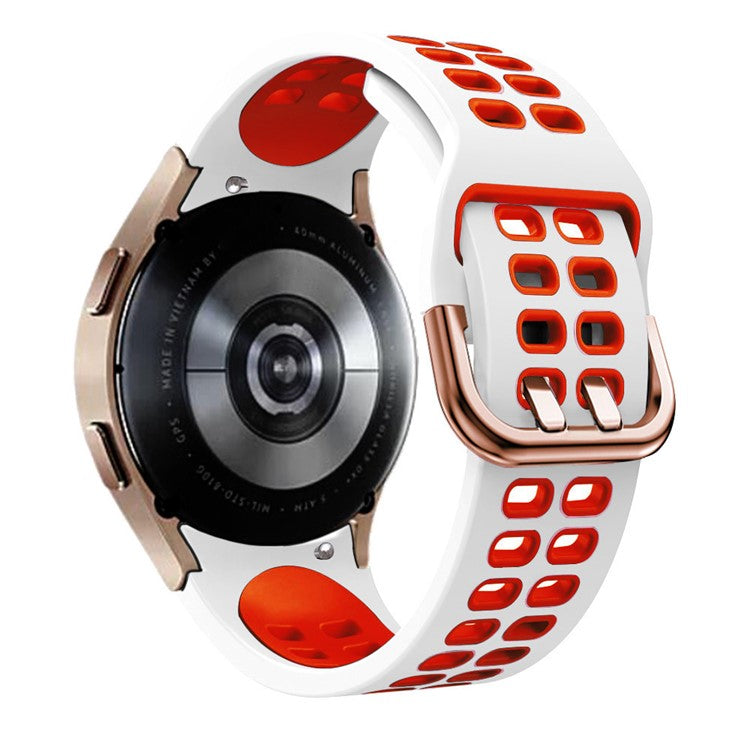 For Samsung Galaxy Watch 5 40mm / 44mm / 5 Pro 45mm Watch Band Dual-Color Watch Strap Silicone Watchband with Dual-Hole Buckle - White / Red
