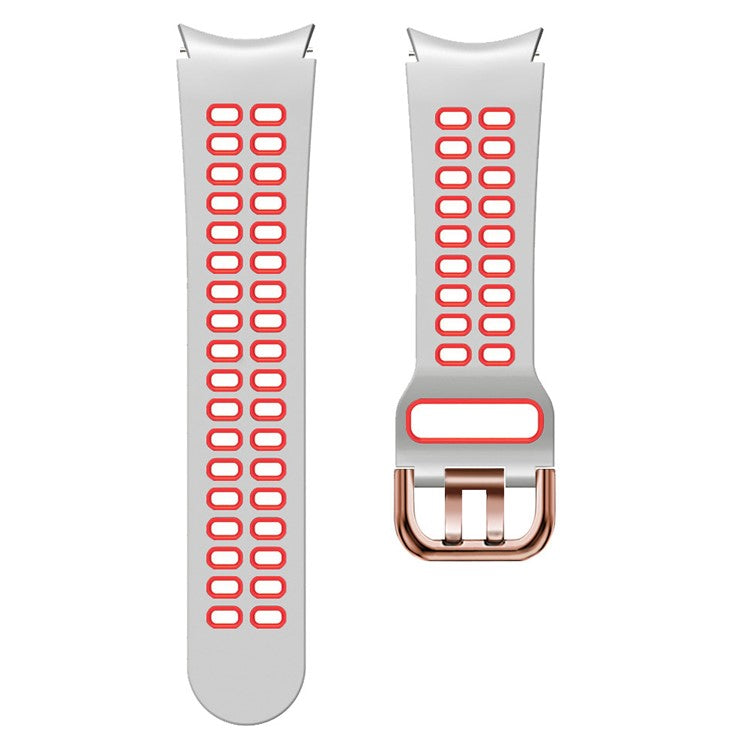 For Samsung Galaxy Watch 5 40mm / 44mm / 5 Pro 45mm Watch Band Dual-Color Watch Strap Silicone Watchband with Dual-Hole Buckle - White / Red