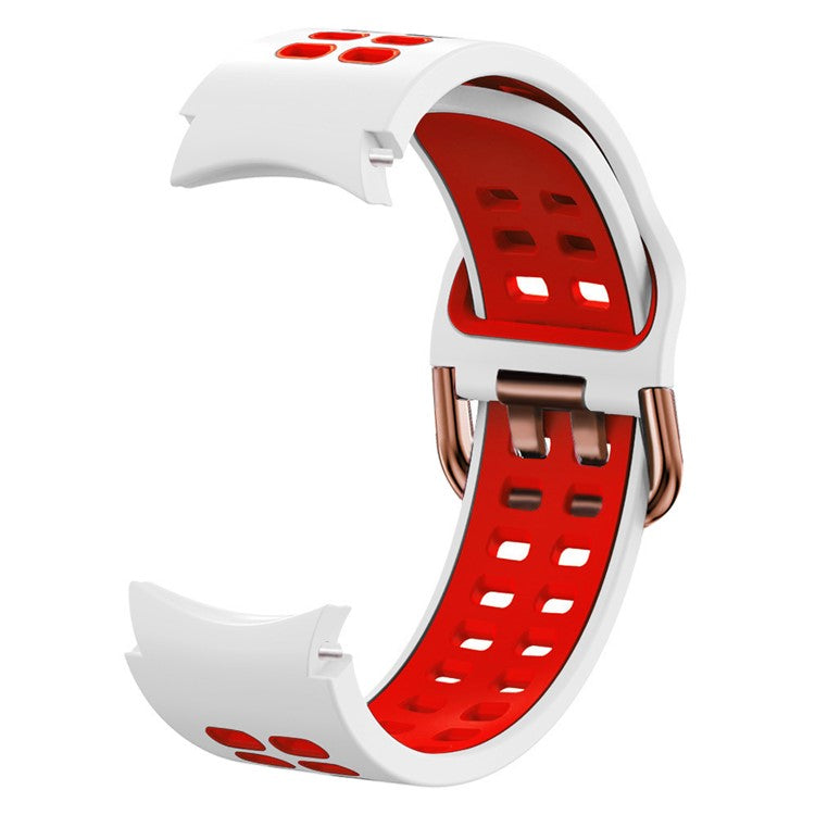 For Samsung Galaxy Watch 5 40mm / 44mm / 5 Pro 45mm Watch Band Dual-Color Watch Strap Silicone Watchband with Dual-Hole Buckle - White / Red