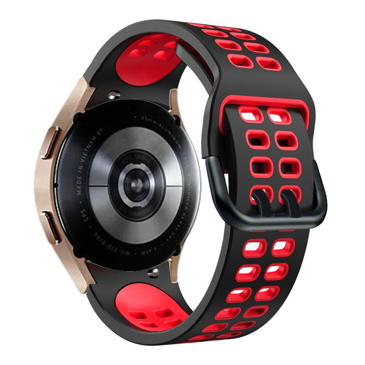 For Samsung Galaxy Watch 5 40mm / 44mm / 5 Pro 45mm Watch Band Dual-Color Watch Strap Silicone Watchband with Dual-Hole Buckle - Black / Red