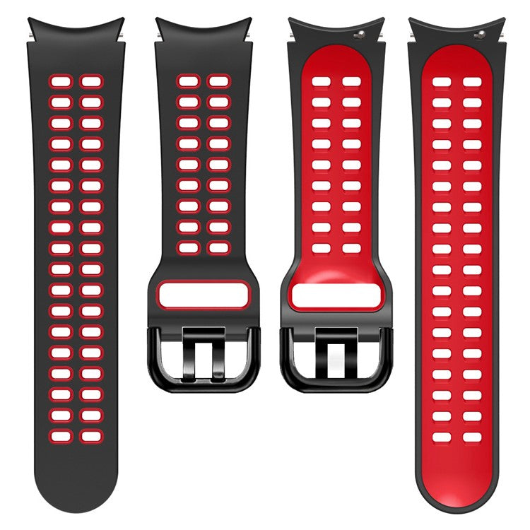 For Samsung Galaxy Watch 5 40mm / 44mm / 5 Pro 45mm Watch Band Dual-Color Watch Strap Silicone Watchband with Dual-Hole Buckle - Black / Red