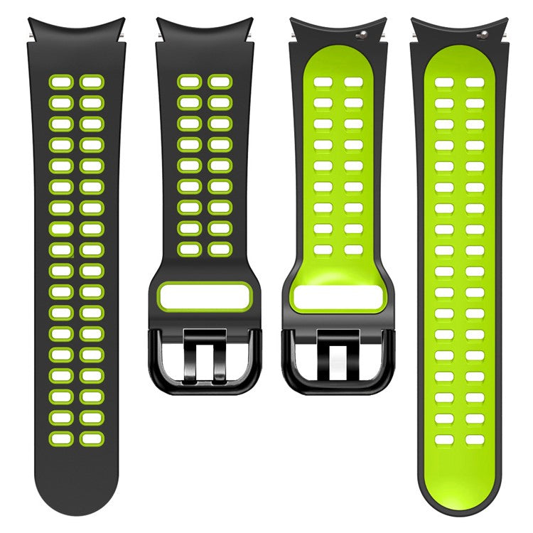 For Samsung Galaxy Watch 5 40mm / 44mm / 5 Pro 45mm Watch Band Dual-Color Watch Strap Silicone Watchband with Dual-Hole Buckle - Black / Green