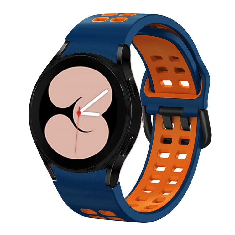 For Samsung Galaxy Watch 5 40mm / 44mm / 5 Pro 45mm Watch Band Dual-Color Watch Strap Silicone Watchband with Dual-Hole Buckle - Midnight Blue / Orange