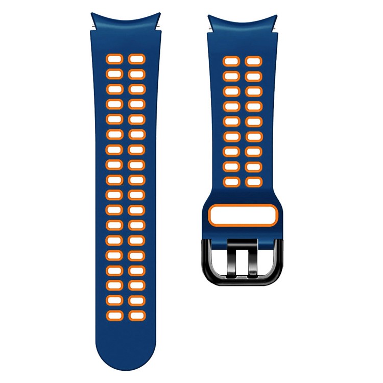 For Samsung Galaxy Watch 5 40mm / 44mm / 5 Pro 45mm Watch Band Dual-Color Watch Strap Silicone Watchband with Dual-Hole Buckle - Midnight Blue / Orange