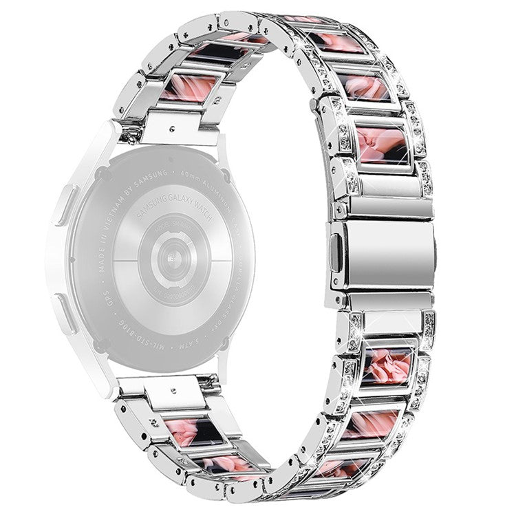 For Huawei Watch GT 2 42mm / Watch 2 / Honor Magic Watch 2 42mm Stainless Steel + Resin Watch Strap Quick Release Watch Band Rhinestone Decoration Watchband - Sliver / Black Pink Flower