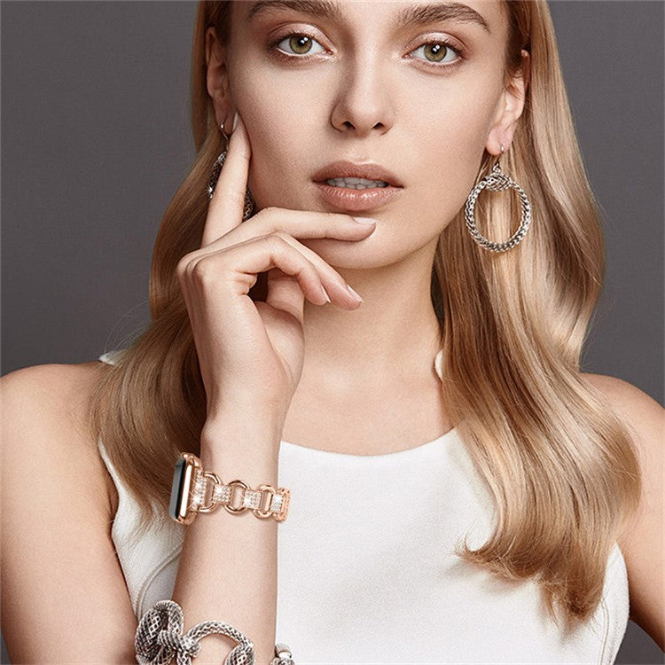 For Apple Watch Series 10 46mm / Ultra 2 Ultra 49mm / Series 9 8 7 45mm / 6 5 4 SE (2023) SE (2022) SE 44mm / 3 2 1 42mm Metal Watch Strap Quick Release Rhinestone Decoration Watchband - Rose Gold