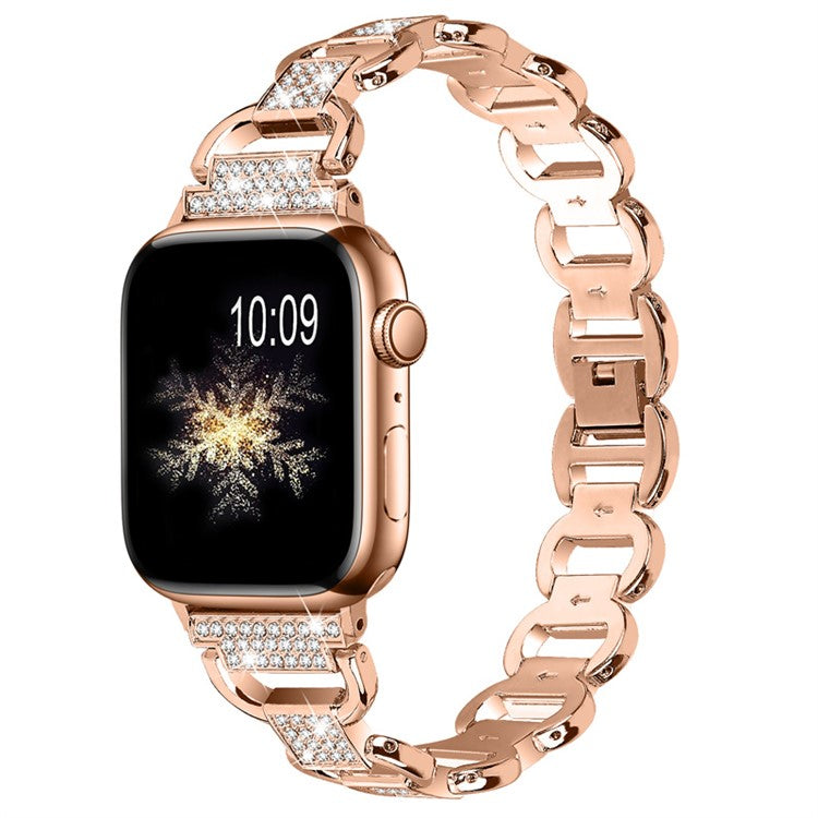 For Apple Watch Series 10 42mm / 9 8 7 41mm / 6 5 4 SE SE (2022) SE (2023) 40mm / 3 2 1 38mm Rhinestone Decorated Watch Strap Quick Release Metal Watch Band Replacement Watchband - Rose Gold